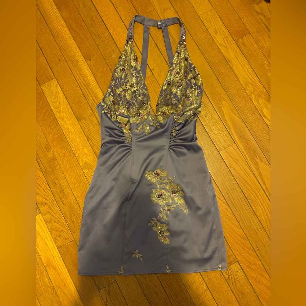 Gold and Gray Mini Dress with Luxurious Satin Finish
